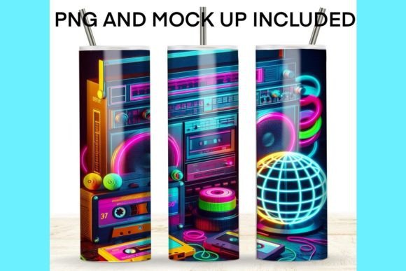 Download 1980s Retro Neon Boom Box Tumbler - 80s Collection