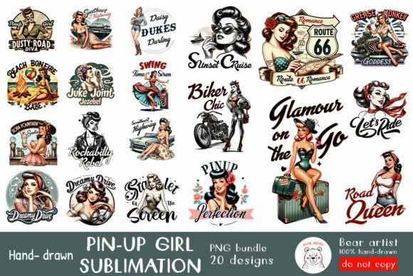 Download Pinup Girl 60s Sublimation PNG Bundle - 60s Collection